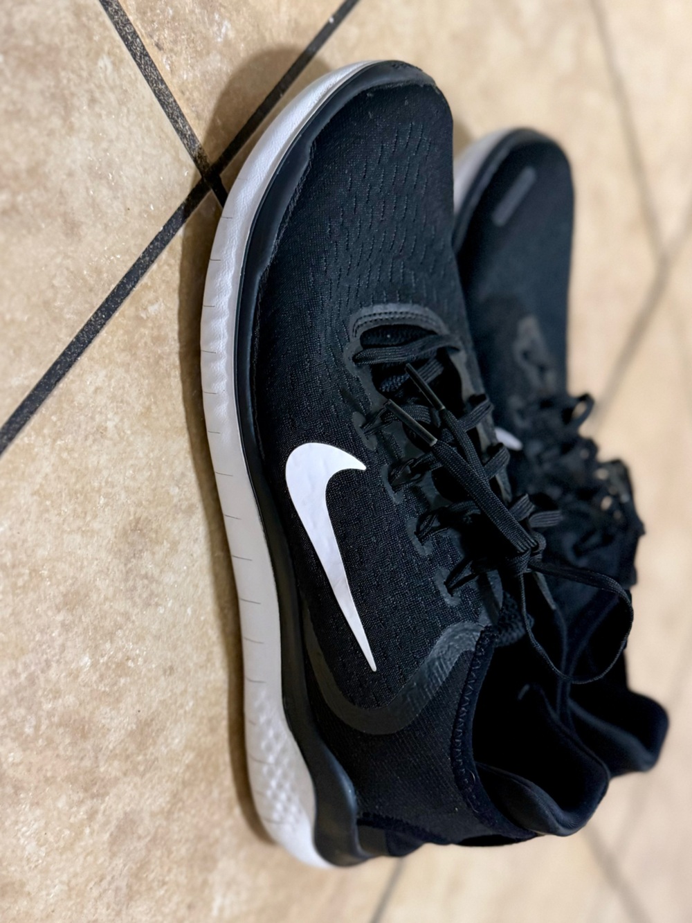 Womens Nike Black Athletic Running Shoes with White Swoosh